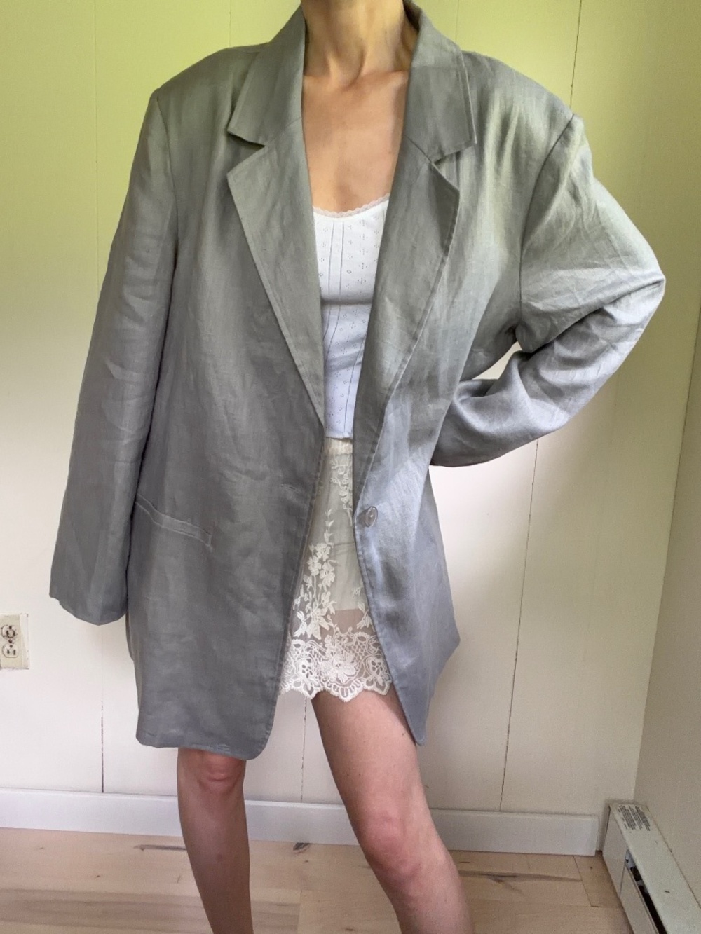 Grey 100% linen lightweight blazer summer minimalist